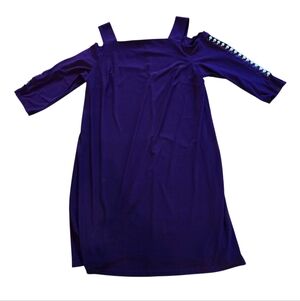 Elegant Purple Cold Shoulder Dress with open beaded sleeves. 1X